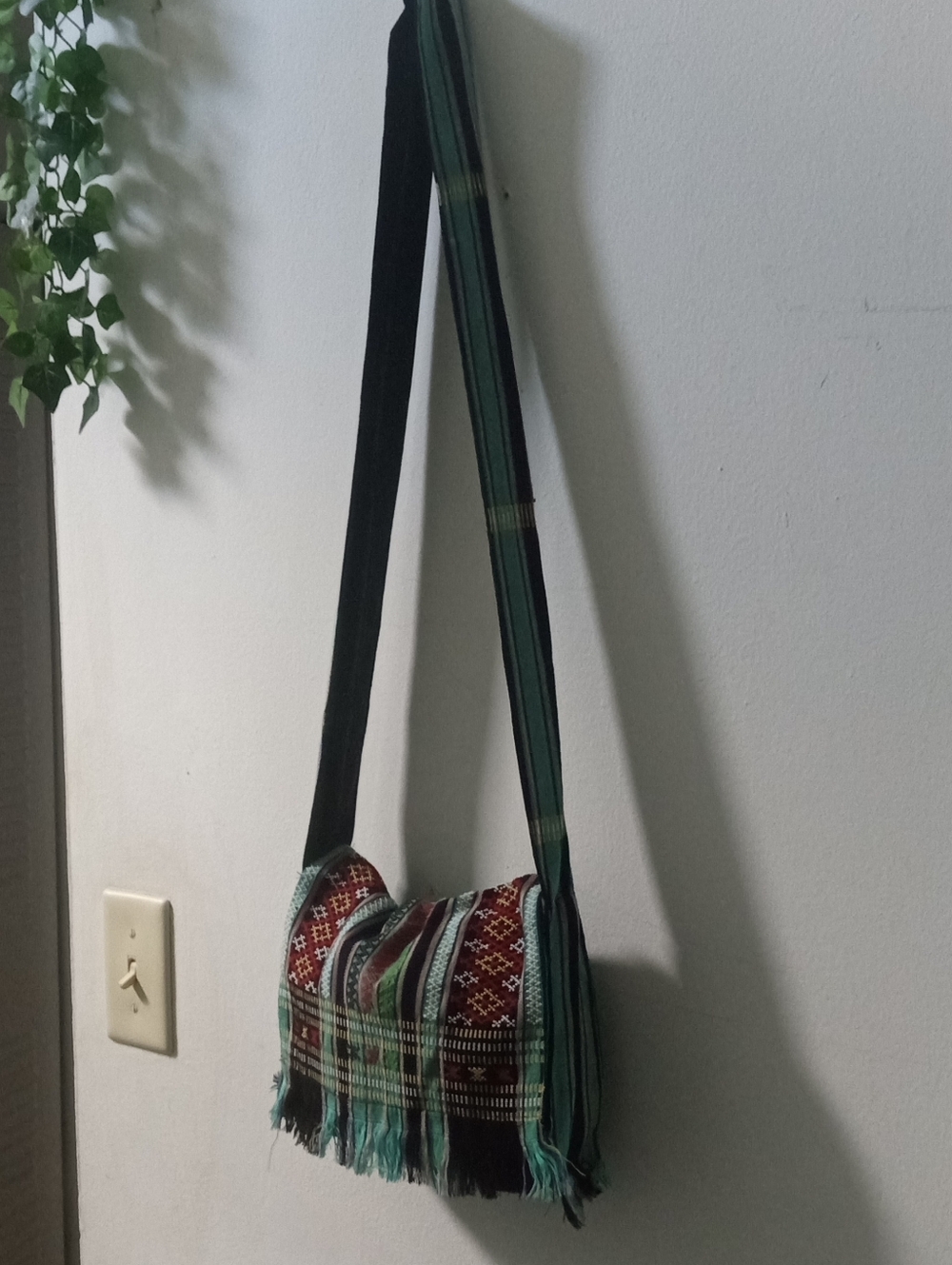 Handwoven Green and Red Crossbody Shoulder Bag